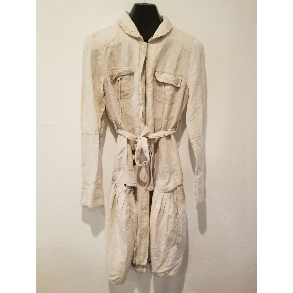 Chilli Pepper Womens Medium Half Zip Midi Dress Belted Pockets Linen Tan